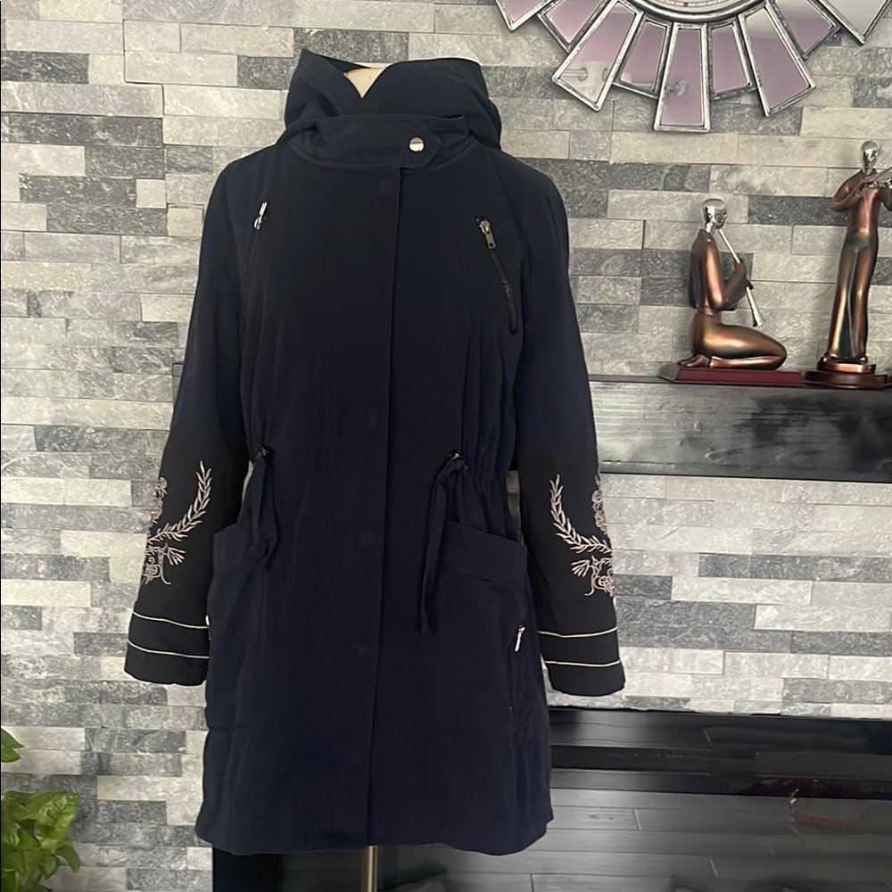 Double Zero Womens Navy Blue M ??? Trench Hooded Jacket ( See Measurements)